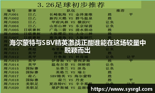 海尔蒙特与SBV精英激战正酣谁能在这场较量中脱颖而出